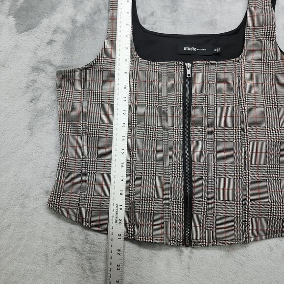 Torrid Studio Top Womens 0 12/L Black Red White Plaid Square Neck Zip Up Corset - Picture 8 of 9